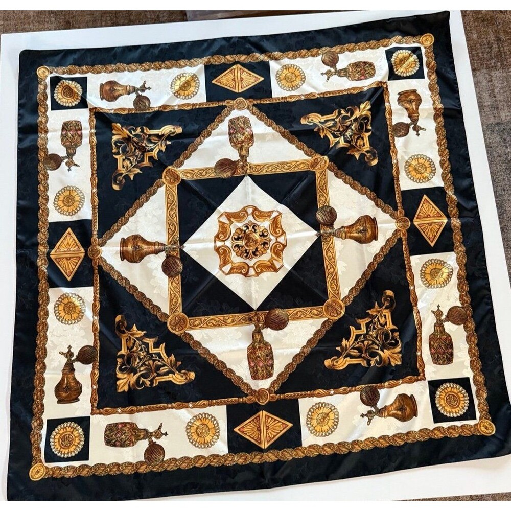 Vintage Inspired Gold Bronze Black White Lightly Embossed Scarf